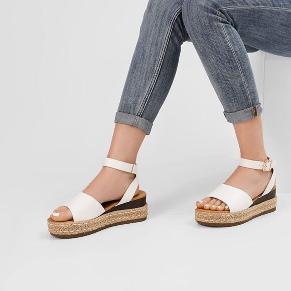 New 7.5 Dream Pairs White Platform Ankle Strap Open Toe Espadrille Wedge Shoes - Picture 5 of 10